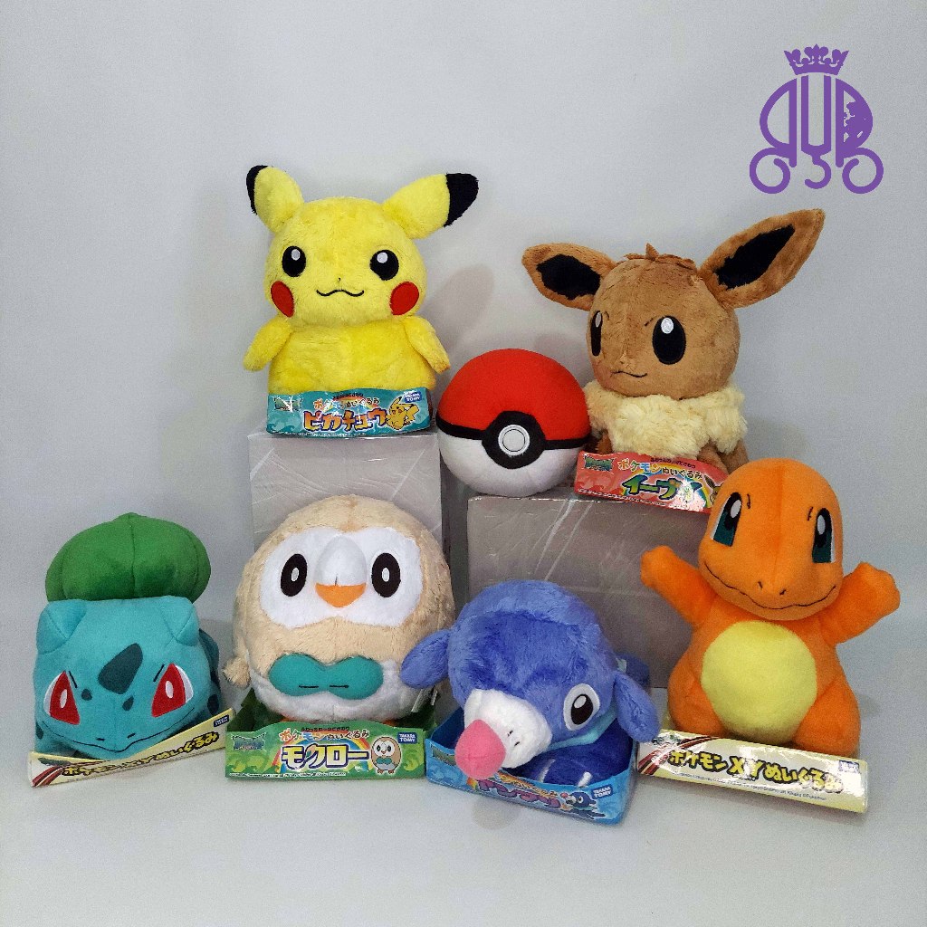 Boneka karakter Pokemon | Pikachu | Charmander | Bulbasaur | Popplio | Rowlet | Eevee