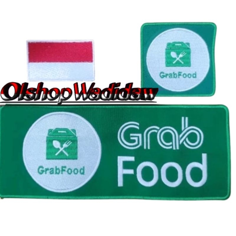 Emblem Logo Bordir GrabFood Hijau 1set 3pc Murah Dan Berkualitas Logo Grab Bordir Komputer High Qual