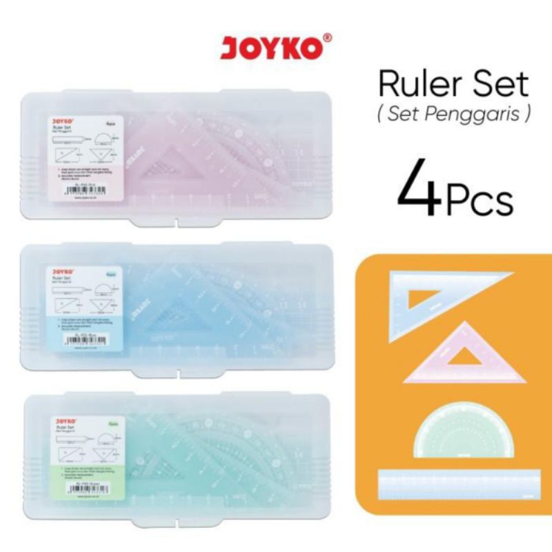 

Ruler Set / Set Penggaris, Busur Dan Segitiga Joyko Isi 4 Pcs (Per Set)