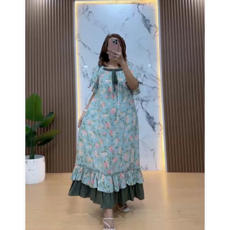 Dress Kaluna Rayon Premium Kekinian Busui Wudhu Friendly Baju Gamis Hamil