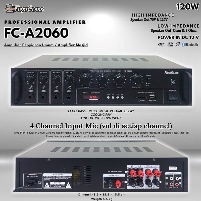 Amplifier Corong Masjid Firstclass FC A2060 / FCA 2060 / FC-A2060 Original 120watt