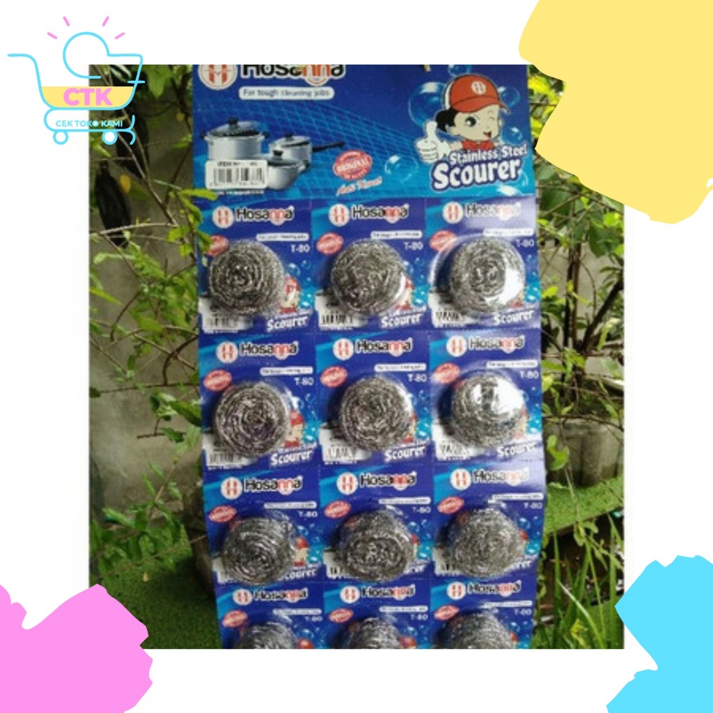 Hosana Sabut Cuci Piring Stainless 1 renteng 12 Pcs 1 lusin T-80 Tebal Besar