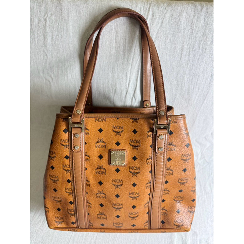 TAS M.C.M COGNAG VISETOS SHOPPER TOTE BAG PRELOVED BAG BRANDED