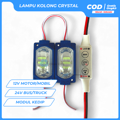 Paket 2 Pcs Lampu LED COB crystal+Modul kedip blitz pesawat12V/24V lampu variasi mobil,truk,bus dll
