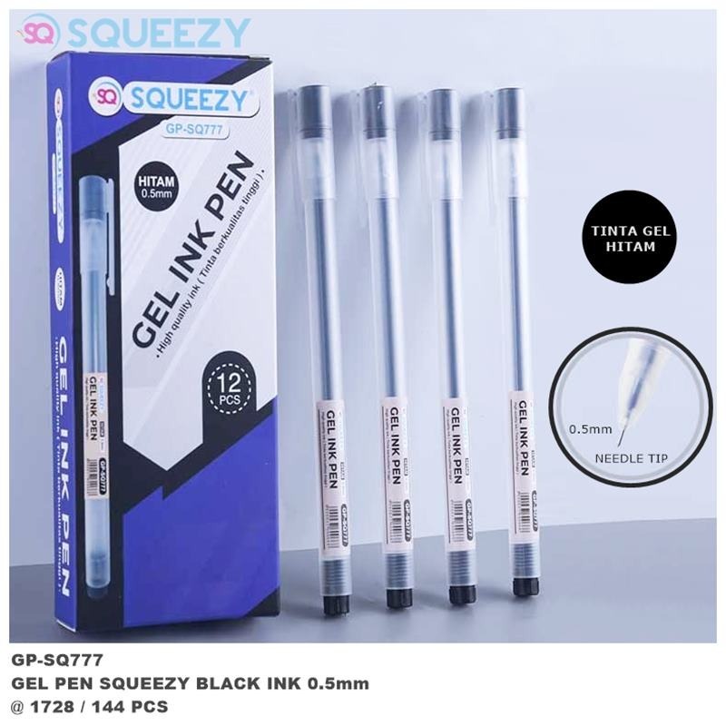 

(1 Kotak) Pulpen Squeezy GP-SQ777 Needle Tip / Gel Pen 0.5mm Squeezy GP-SQ777