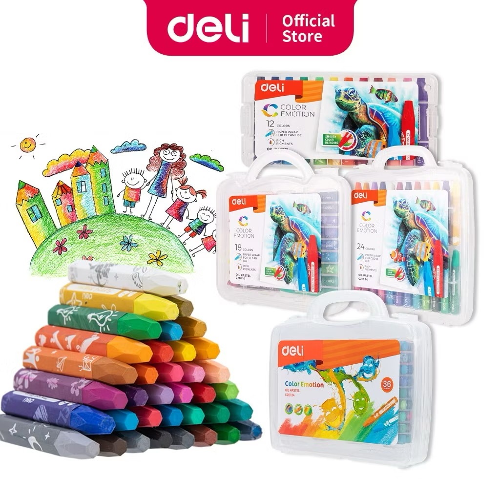 

Deli Oil Pastel Crayon 12/14/24 Warna cerah tidak beracun EC20134 Pentel Twistable Krayon putar