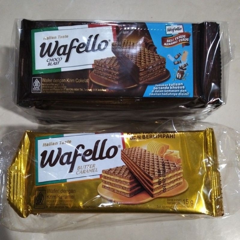 

Wafer Wafello rasa cokelat, karamel renceng isi 10 x 15 gr