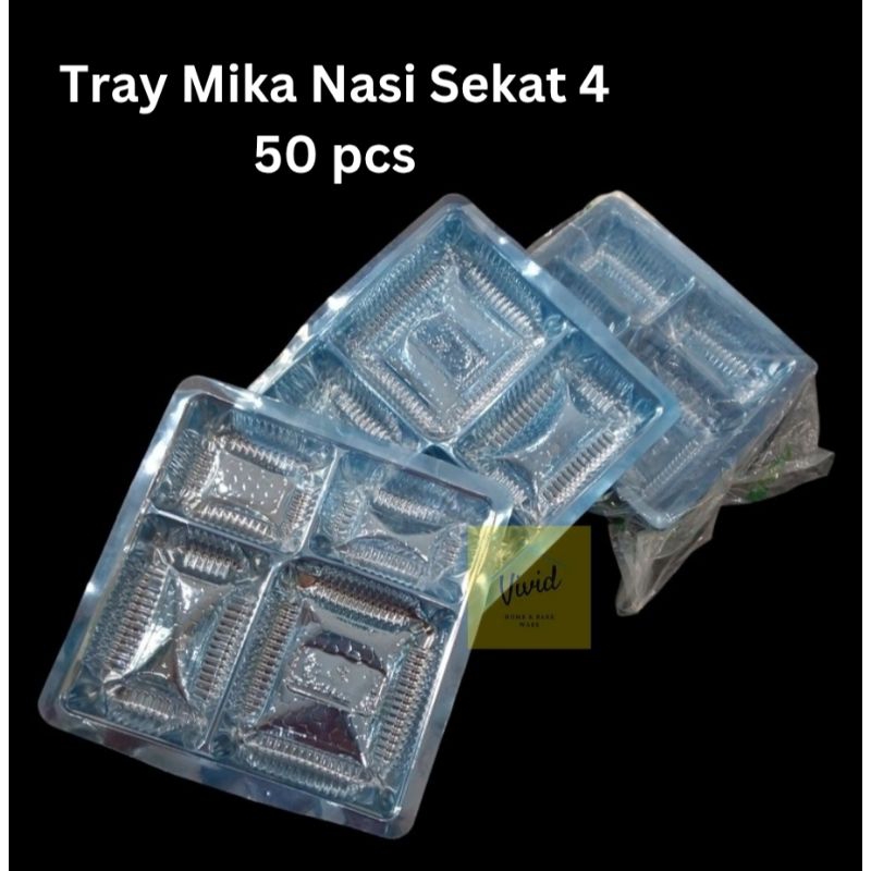 TRAY MIKA SEKAT 4 - Sekat Nasi Kotak - Tray Sekat Persegi - Mika Sekat 4 Nasi Kotak Piring - 50 pcs