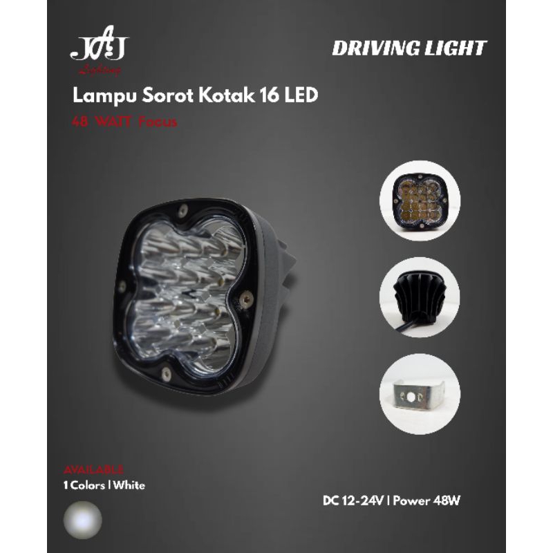 Lampu Sorot Kotak 16 LED | 48W | Fokus | Lampu Sorot Motor Mobil Bus Truk | JAJ Light