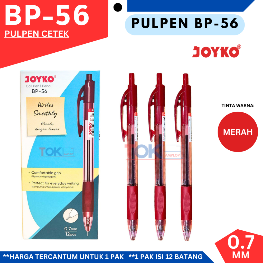 

Ay00! Pulpen Cetek JOYKO BP-56 / Ballpoint 0.7 mm ( 1 Pak Isi 12 Pcs )