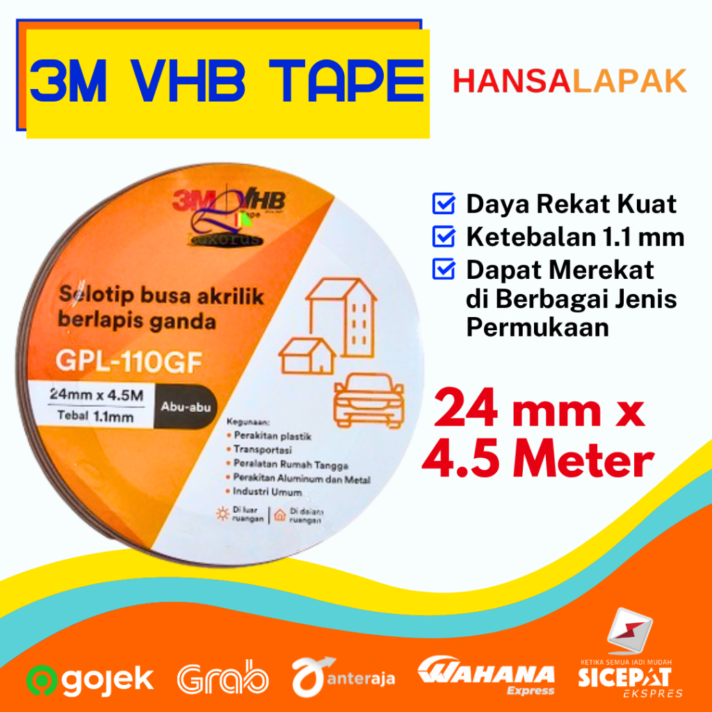 

3M VHB PACKAGING BARU Double Tape 24mm x 4.5m / Double Tape Mobil