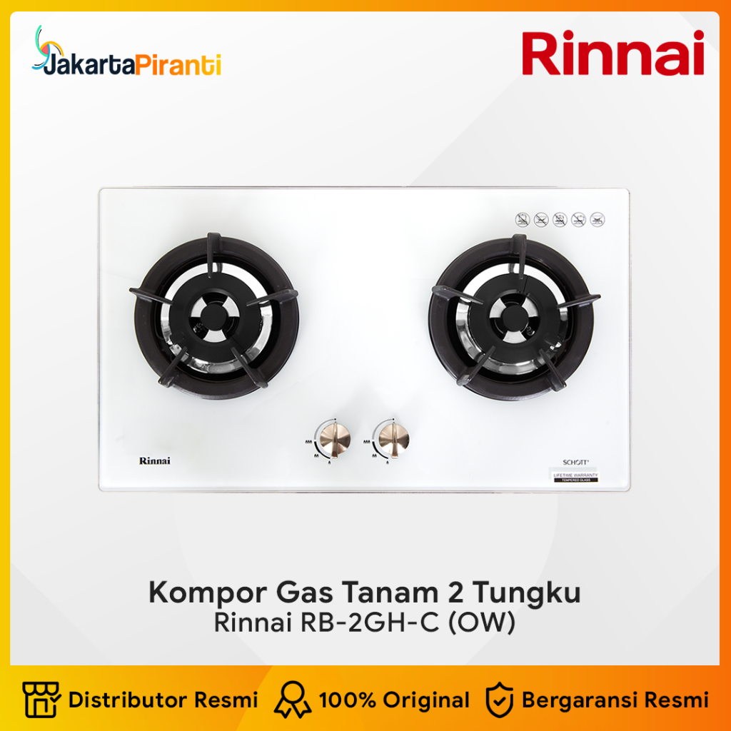 RINNAI Kompor Kaca Tanam 2 Tungku RB-2GH-C - 100% ORI Built-in Gas Hob Kompor Gas Tanam 2 Tungku Rin