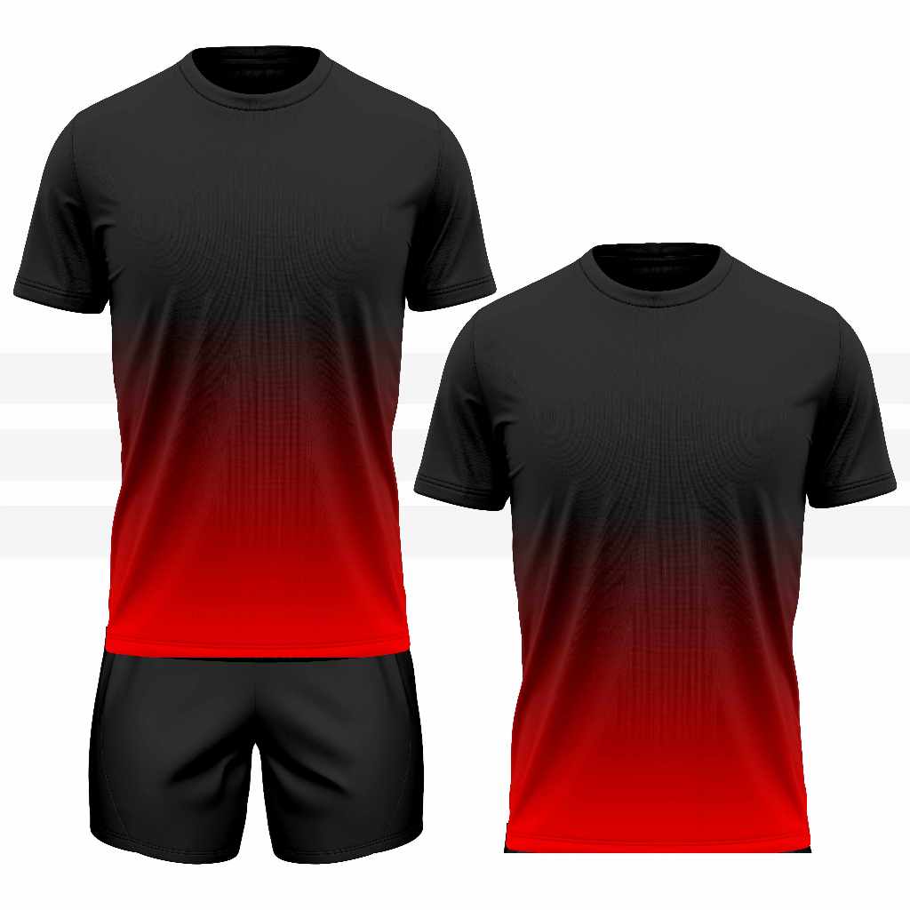 Baju Badminton Gradasi Merah Setelan Jersey Badminton Kaos Atasan Bulutangkis