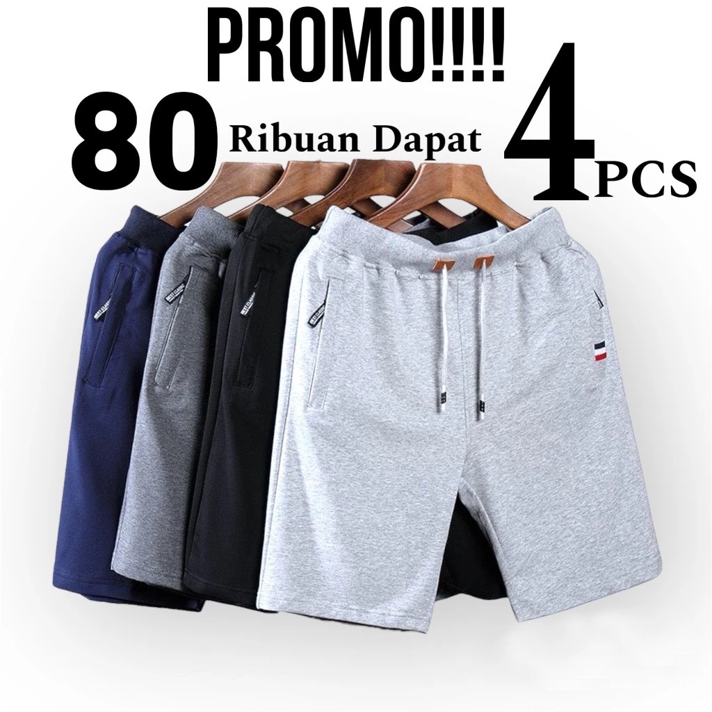 Promo 4 Pcs Celana Pendek Sport Baby-Terry Zipper Celana Kasual Wanita / Celana Pendek Pria