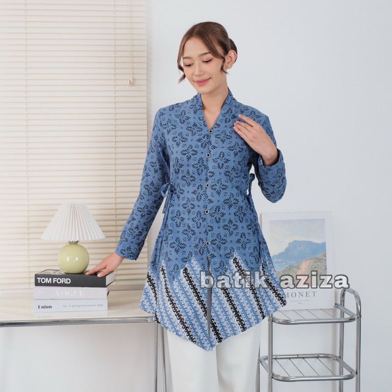 Atasan Batik Wanita Tunik Kebaya Lengan Panjang Kancing Depan Tunik Liris
