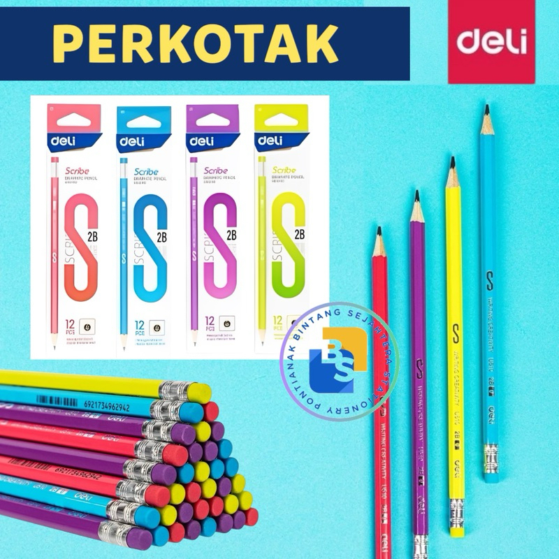 

12 Pcs - Pensil Deli 2B + Penghapus U51000