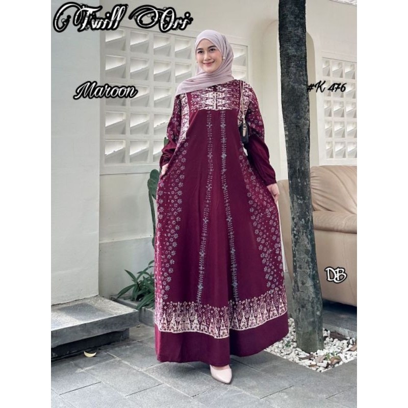 Gholib Gamis Twill Original Spesial Batik Cap Gamis Twill Remaja Ibu Burgundi Hitam Mustard