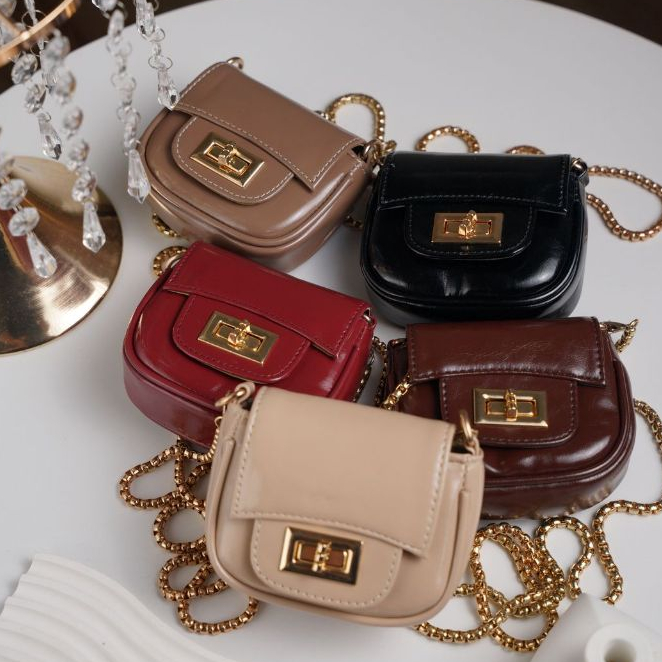 Tas Koin Wanita Tweed Tas Mini Kore Style