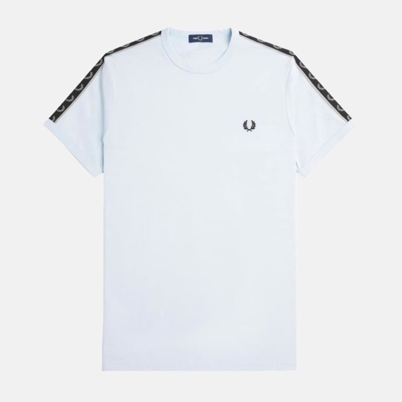 Fred Perry M4613 S22 Contrast Ringer Taped Tshirt In Blue Sky / Grey