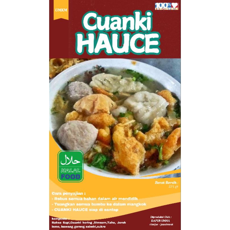 

Cuanki Hauce instan | isi : - 1 Bakso besar dan 2/4 sedang- Dimsum ikan - somay - tahu - cuanki (lidah,goreng,tahu) - Jeruk limo - bumbu penyedap - sambal - bawang,daun seledri