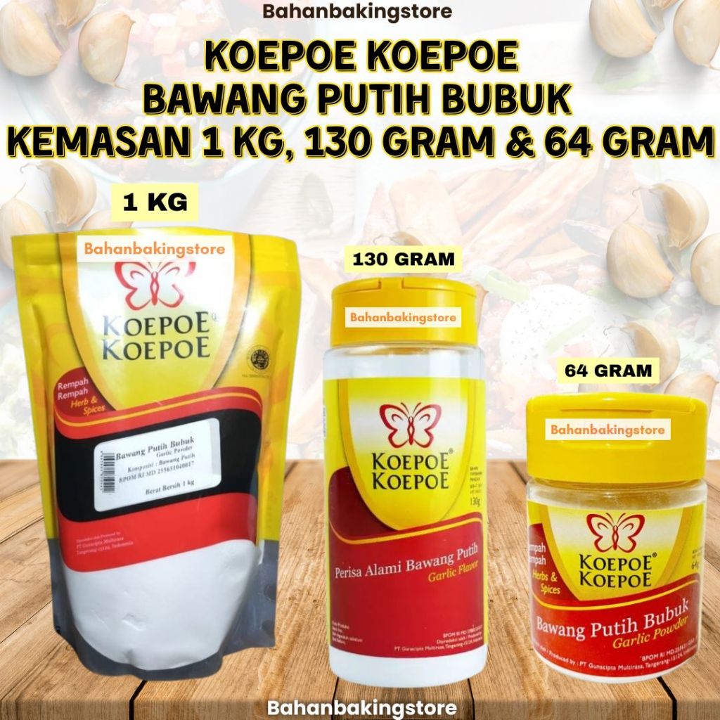 

KOEPOE KOEPOE KUPU BAWANG PUTIH BUBUK | KUPU KUPU GARLIC POWDER KEMASAN 64 GRAM & 130 GRAM