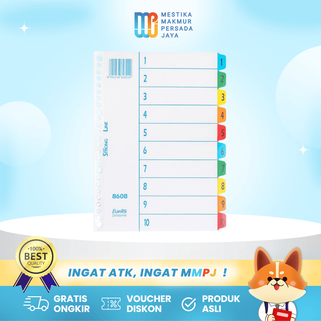 

Bantex Index Divider B5 – Pembatas Binder 10 Tab Warna 26 Lubang 860800
