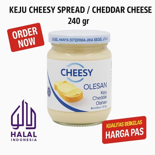 

KEJU CHEESY SPREAD 240GR / CHEDDAR CHEESE HALAL OLESAN ROTI DAN KUE