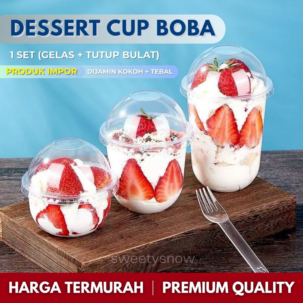 (1 set) DESSERT CUP BOBA / U cup / CUP MOCHI KUE / CUP DESSERT 250ml Mika Kue Mini /  Cup Dome Bulat