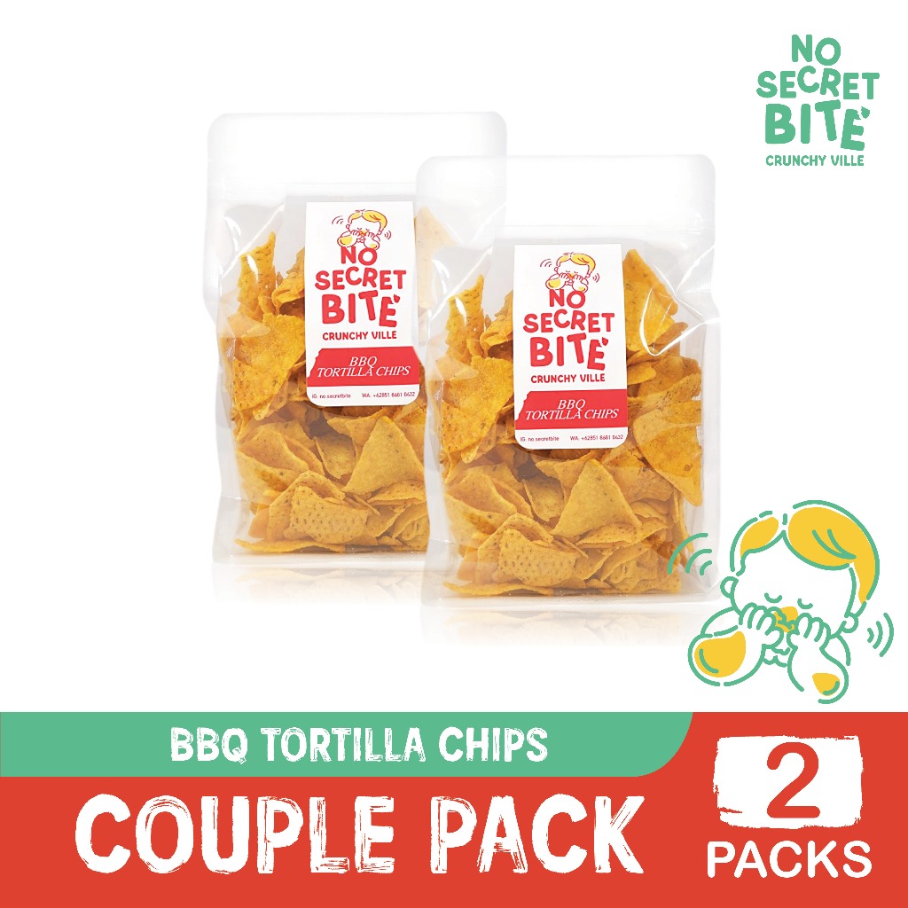 

NO SECRET BITE - Makanan Ringan Snack Keripik Jagung Asin Gurih BBQ Barbeque Tortilla Chips COUPLE PACK 2x150g
