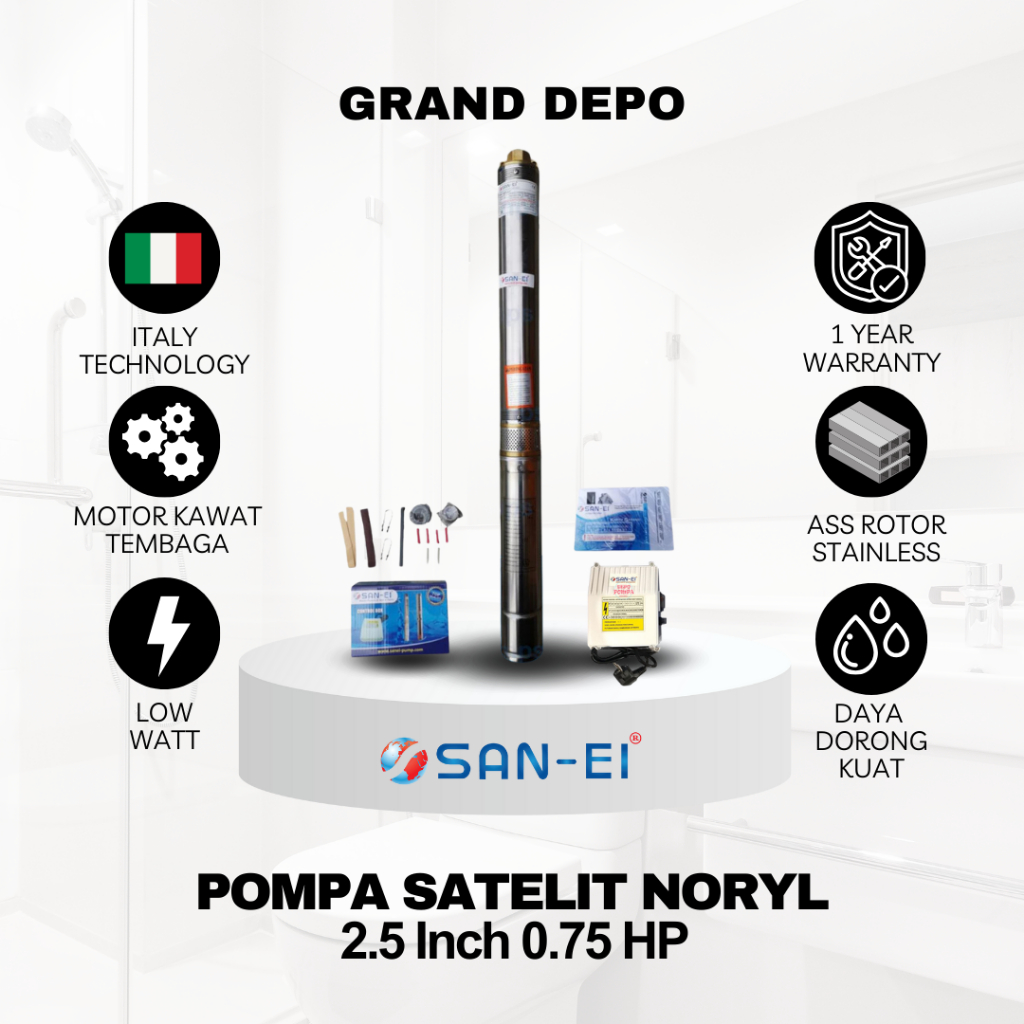 San Ei Pompa Air Satelit 2.5 inch 0.75 HP Noryl / Pompa Submersible San Ei