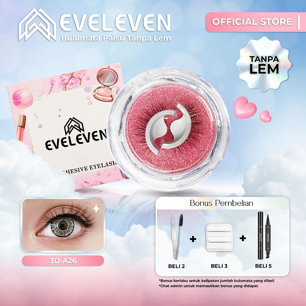 EVELEVEN 3D-A26 Bulumata Palsu Natural Tipis Pendek Lentik Tanpa Lem Ukuran 8-10mm - Daily Eyelash E