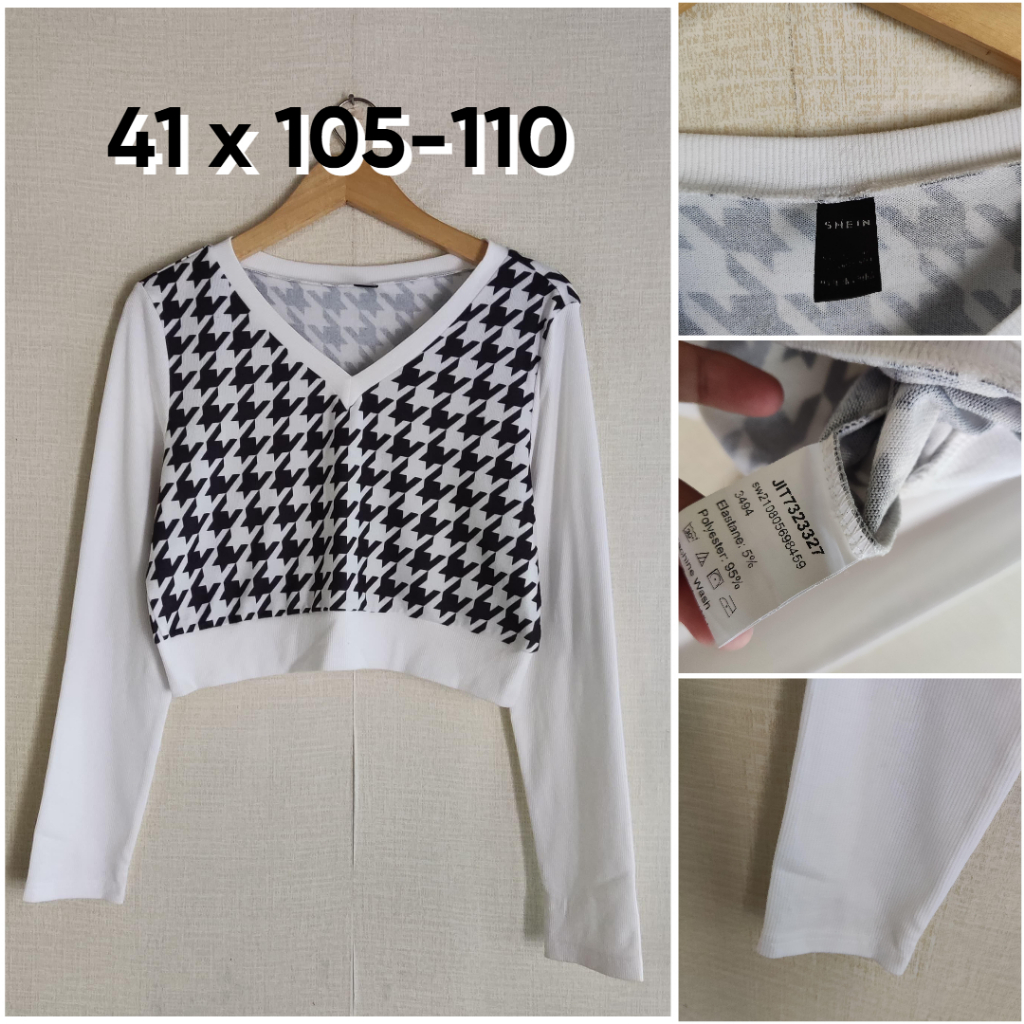Sweater Crop Branded Putih Motif HS Wanita Atasan Cewek Outer Knit ZX158