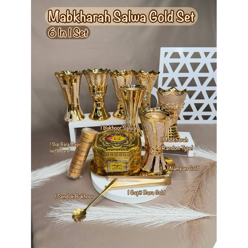 (GROSIR) 6 In 1 Set Premium Salwa Bukhoor Set Gold Salwa Mabkharah Set 1 Mabkharah 1 Nampan Stainles