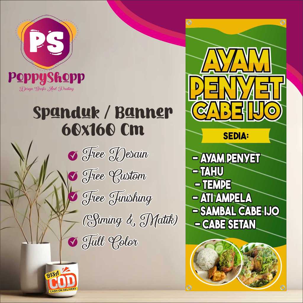 Spanduk Banner 60X160 Cm Ayam Penyet Cabe Ijo Bediri Bisa Custom Desain Harga Terjangkau