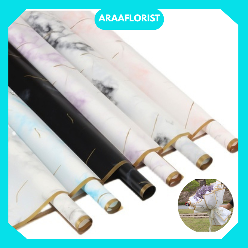 

KB014 Kertas Buket Bunga Cellophane Waterproof GOLD LINE MARBLE Flower Wrapping Paper