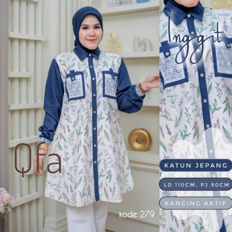 INGGIT TUNIK WANITA BAHAN KATUN JEPANG PREMIUM MOTIF BUNGA BY QFA