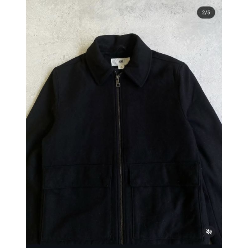 H&M Black Woll Work Jacket Double Big Pocket