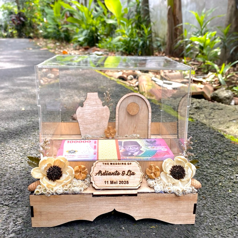 Kotak Pernikahan mahar Seserahan perhiasan lengkap dan uang Kayu Akrilik Rustic