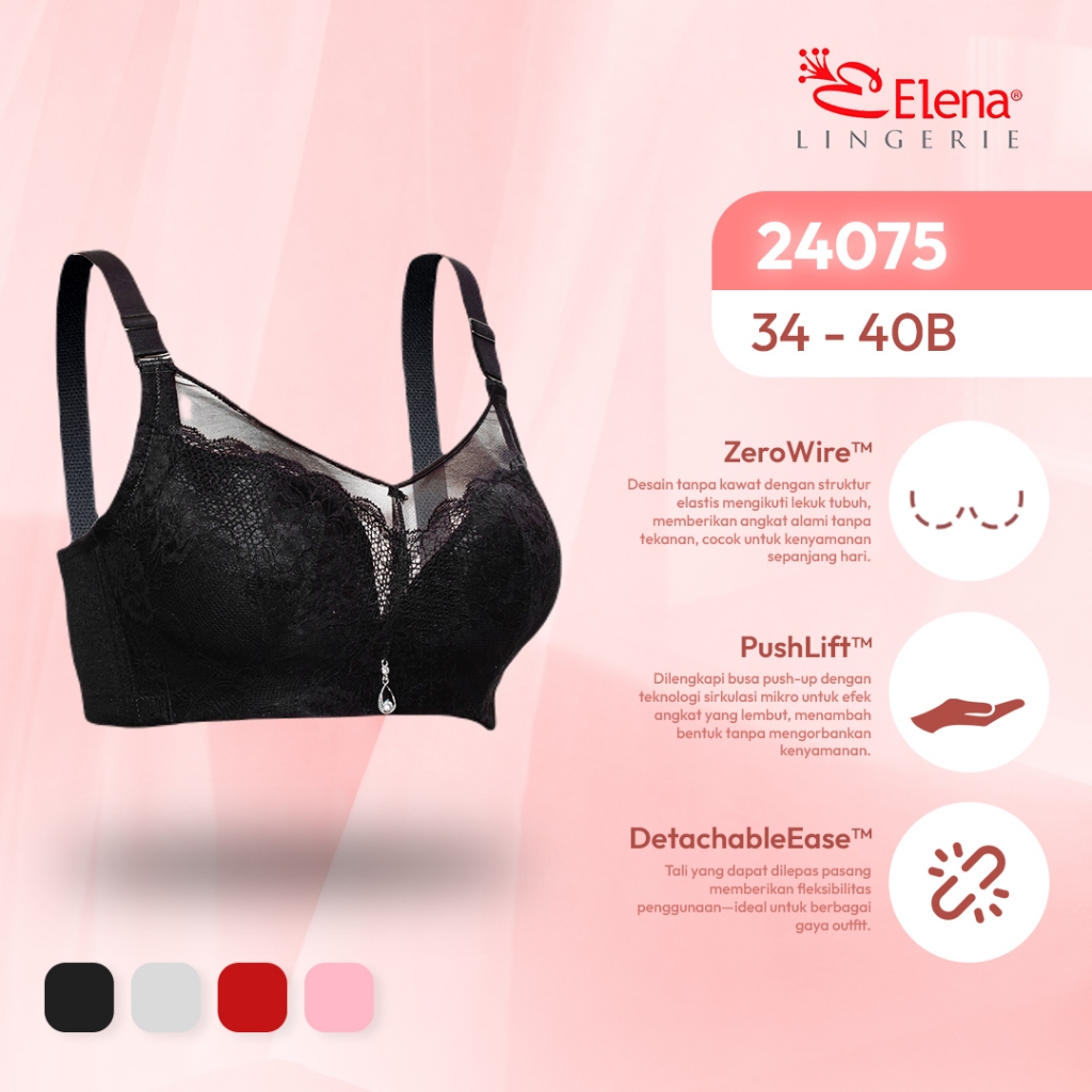 Elena 24075 Push Up Bra Tanpa Kawat Kait 4 - Size 34B-40B - Pakaian Dalam Wanita BH