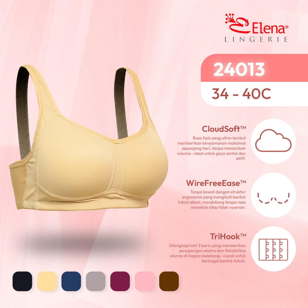 Bh Elena 24013 Cup Besar Tanpa Kawat Busa Tipis Cup C Kait 3