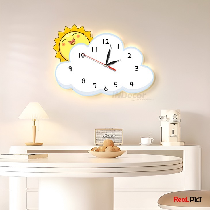 Jam Dinding Dekorasi Minimalis - Awan Matahari Lucu untuk Kamar Anak Lucu