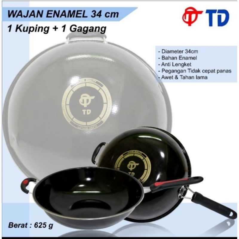 Wajan Enamel /gsf/TD teplon  Gagang panjang Anti Lengket 34 cm