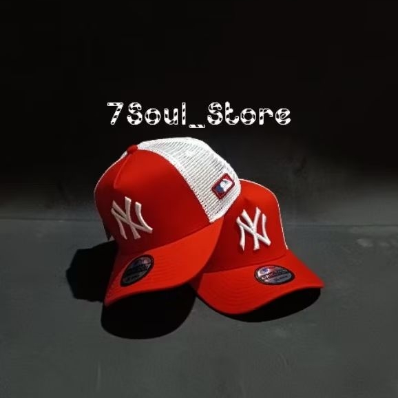 Topi Premium NY New York Trucker / Jaring Putih Merah MLB Club Unisex Full Tag