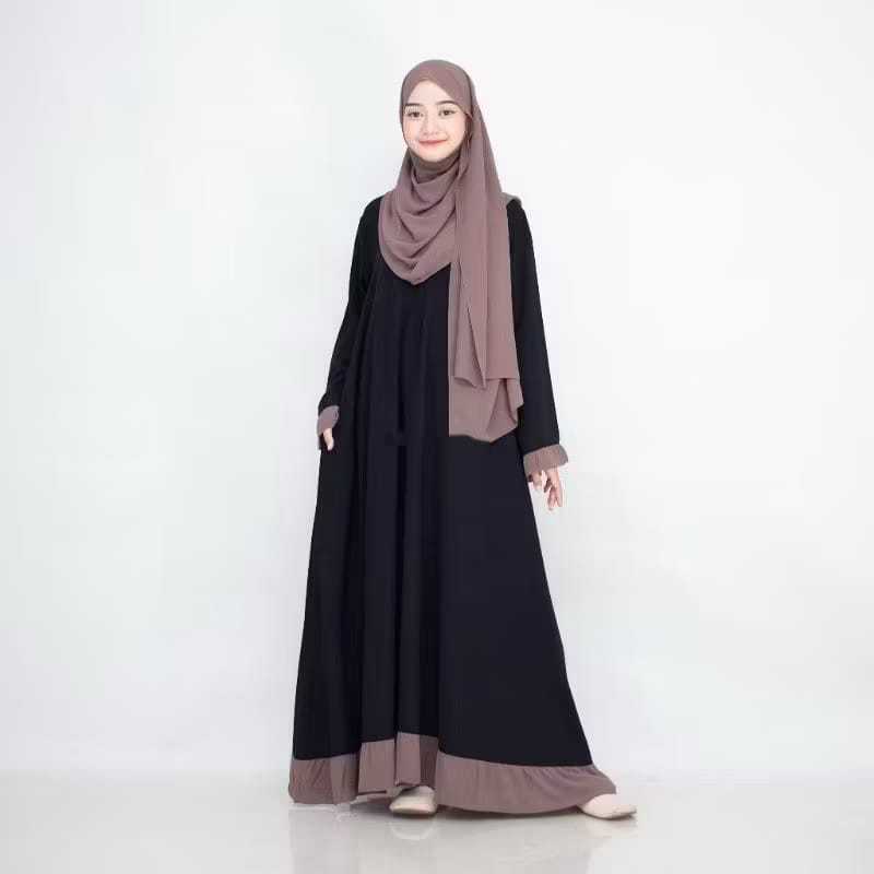 Premium Gamis Abaya Hitam Anak Perempuan 11 12 13 14 15 16 17 Tahun Liyana Syar'I Set Pashmina Bahan