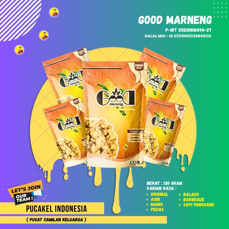 

Marning Jagung "Good Marneng" super renyah 7 Varian Rasa Original, Asin, Manis, Barbeque, Pedas Manis, Sapi Panggang, Ayam Bawang