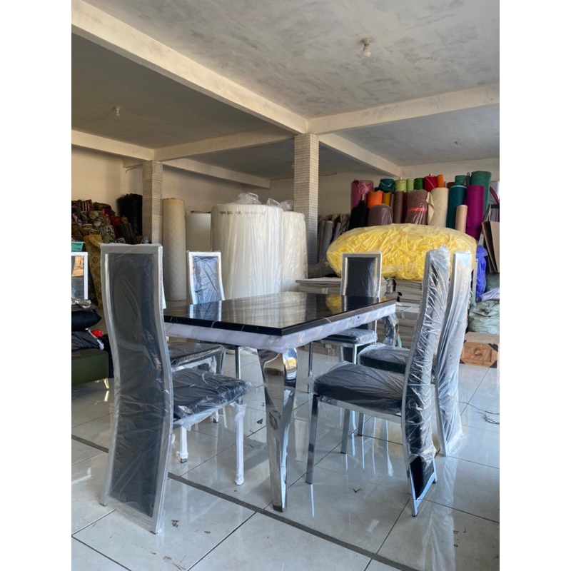 meja makan marmer kursi 6