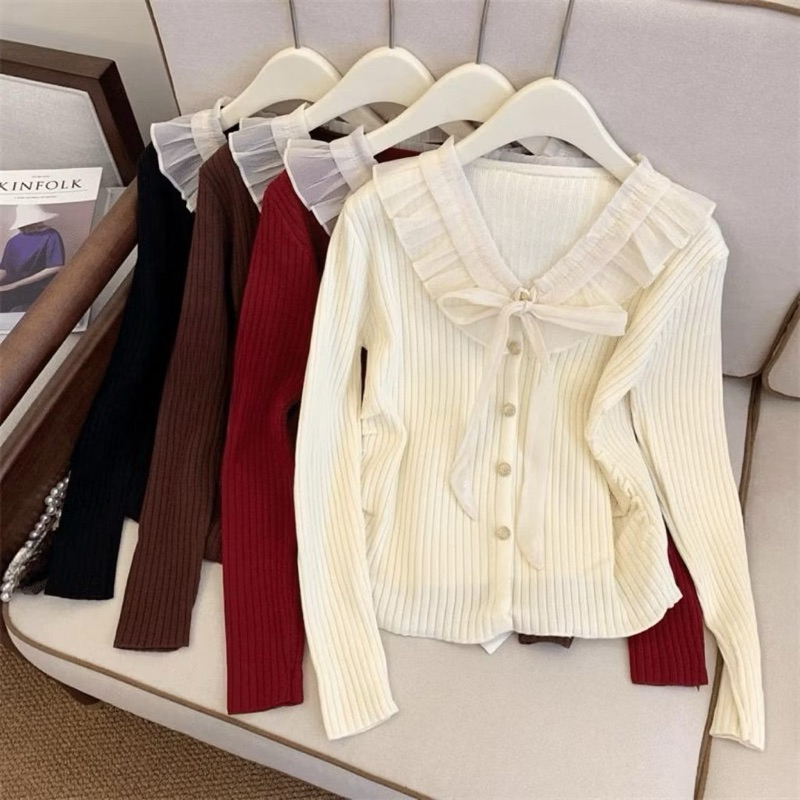 Atasan rajut import leher renda pita simple