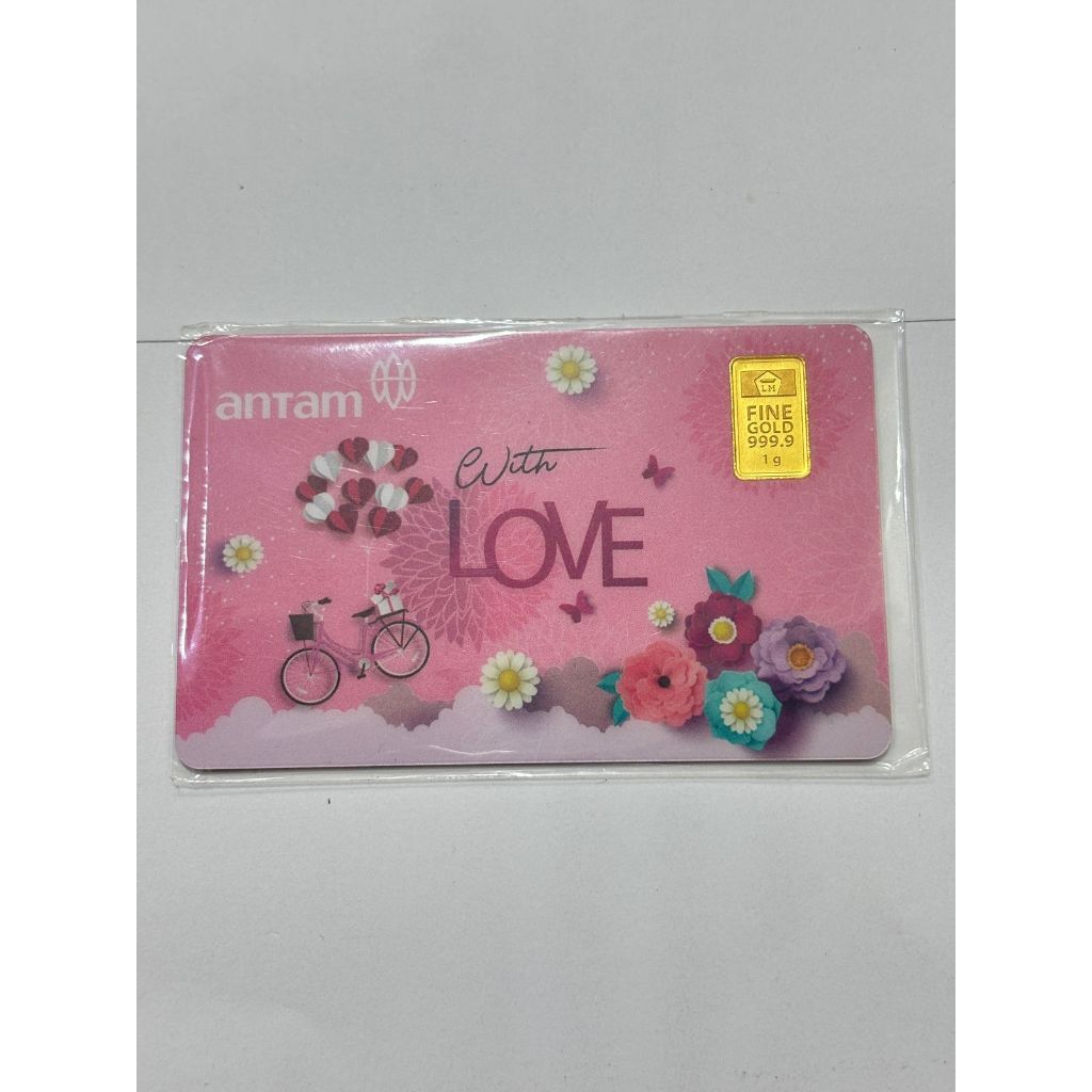 ANTAM 1 Gram with Love Cinta Hati Pink Logam Mulia LM Certificate Sertifikat 999.9 Emas Batangan
