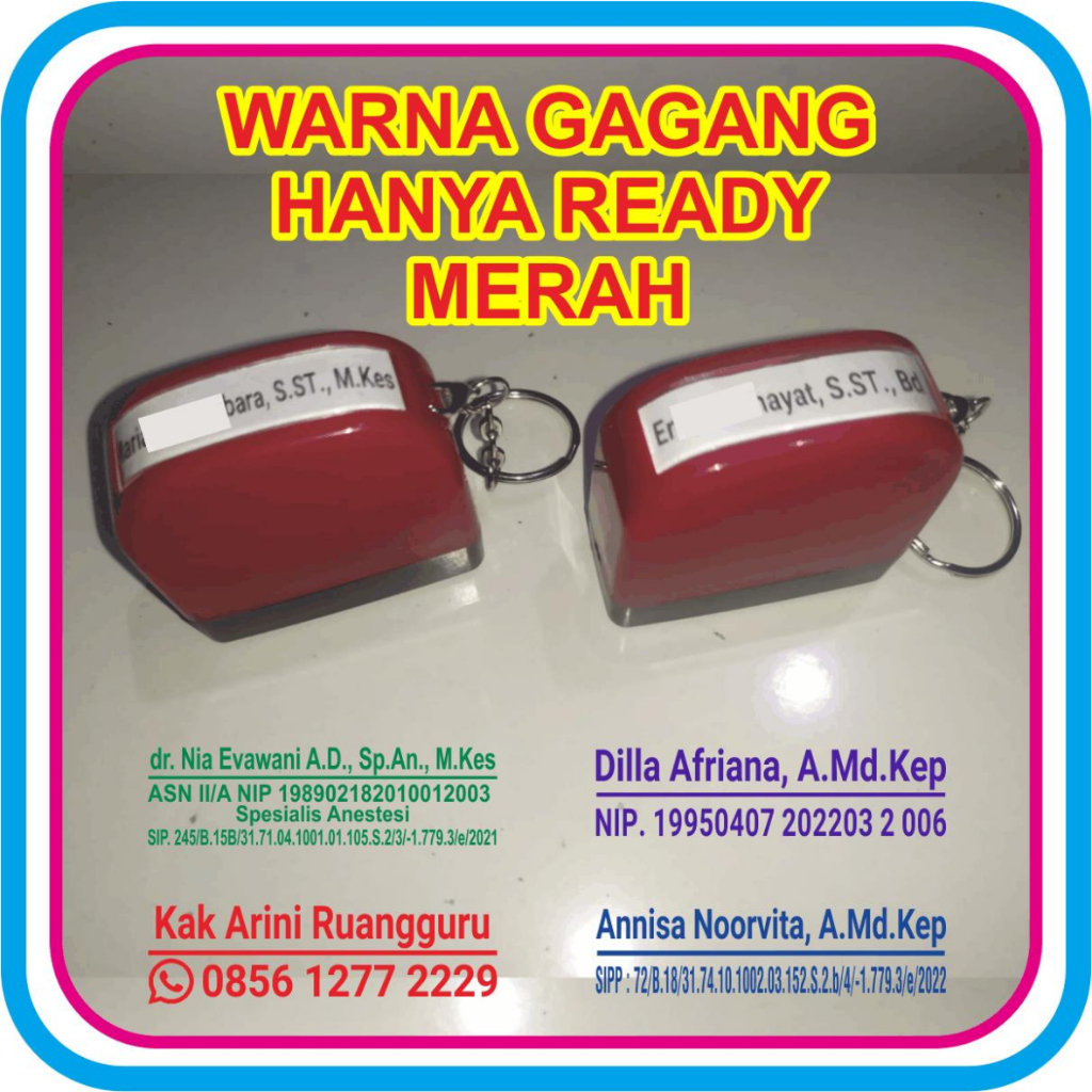 

STEMPEL 13x43mm | NAMA | DOKTER | BIDAN | PERAWAT | NIP | NAMA NOMOR HP | JABATAN