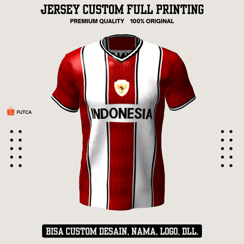 Kaos Jersey Futsal Timnas Merah Putih Motif Geometris 594 - Jersey Baju Olahraga Custom Full Printin